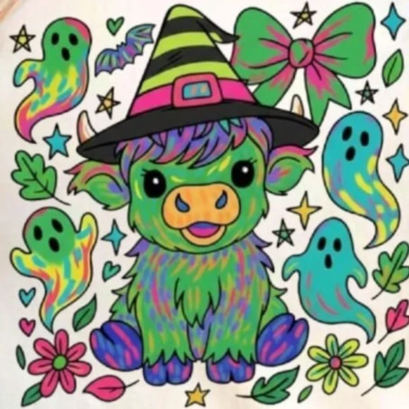 Cute Halloween Cow Witch Shirt, Colorful Witch Cow Halloween Tee - Picture 2 of 4